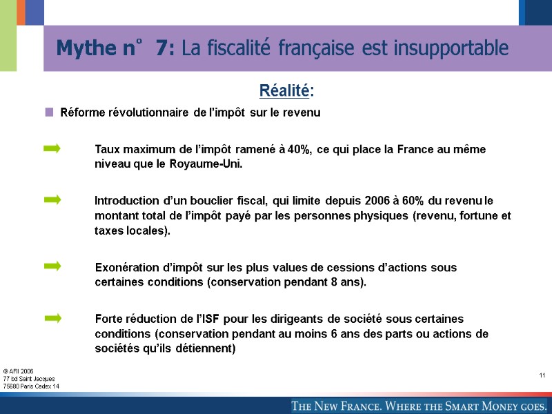 11 Mythe n°7: La fiscalité française est insupportable  Réforme révolutionnaire de l’impôt sur